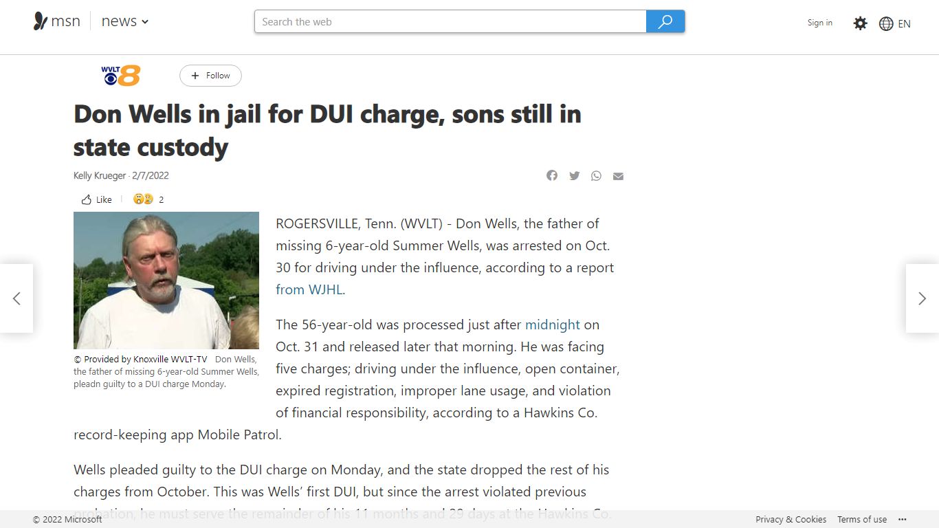 Don Wells in jail for DUI charge, sons still in state custody - MSN