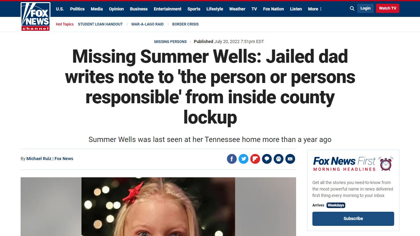 Missing Summer Wells: Jailed dad writes note to 'the person or persons ...